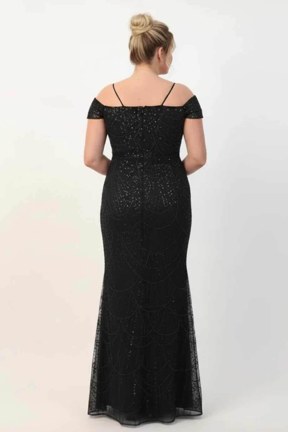 Plus - Size Off - Shoulder Beaded Gown, Black
