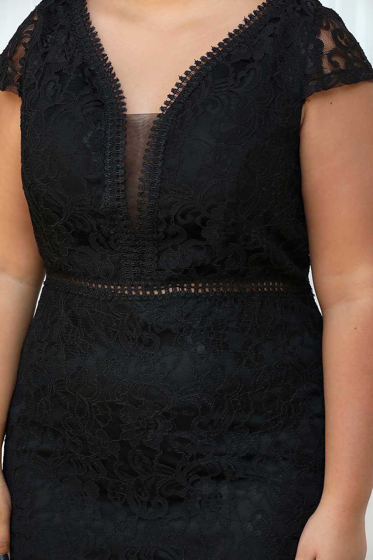 Plus - Size Midi Evening Dress — Black