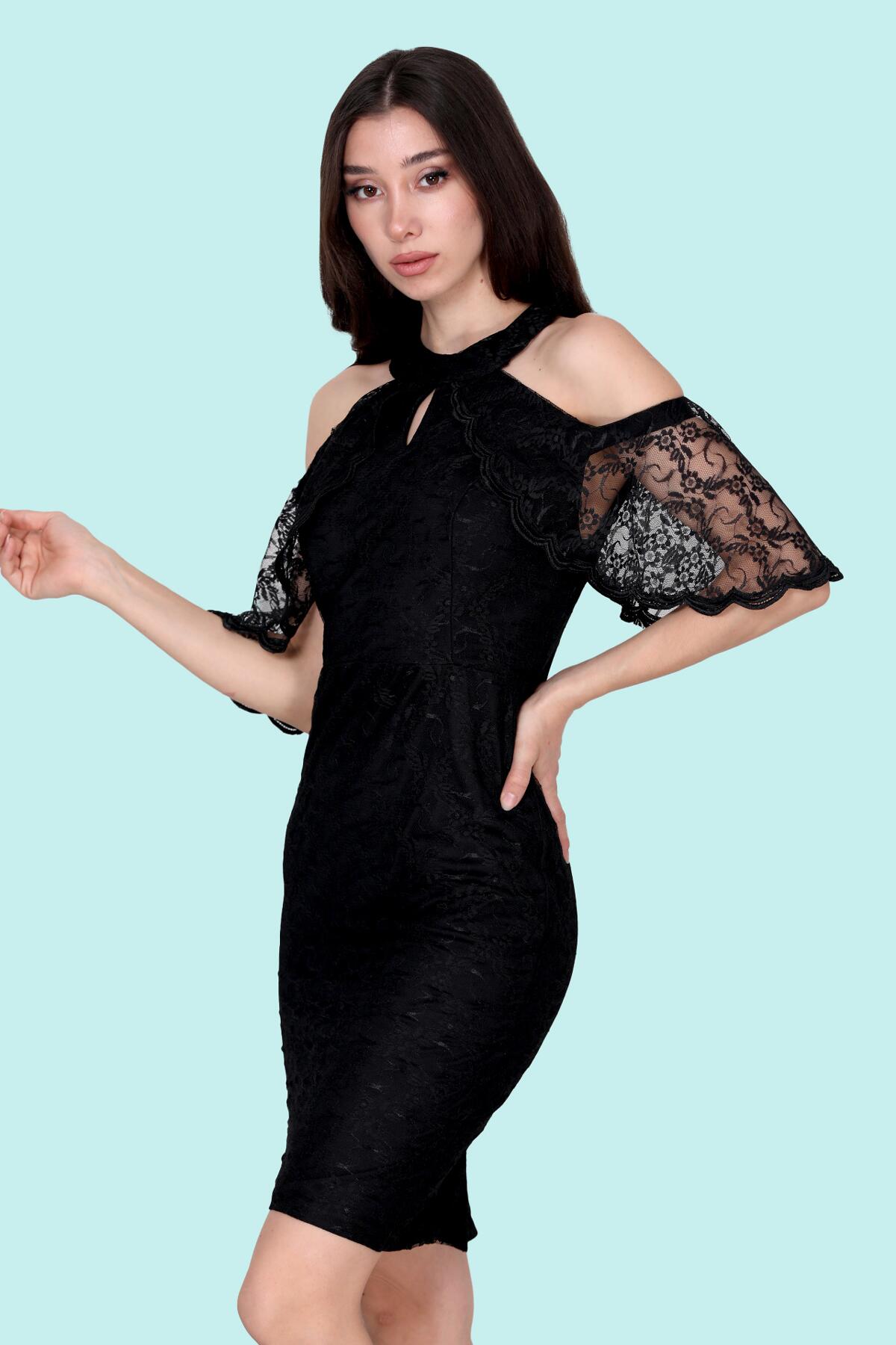 Lace Short Evening Dress, Black