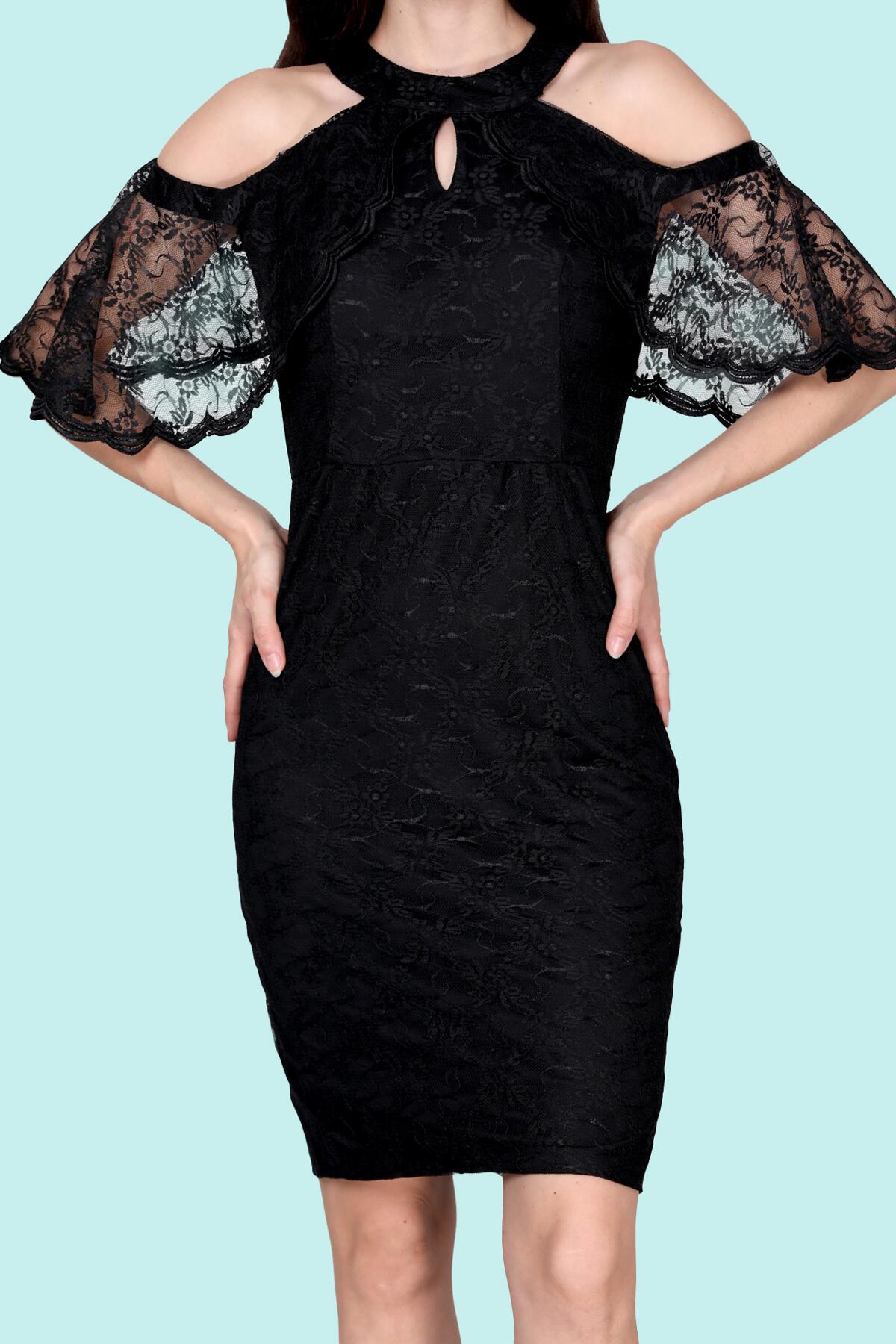 Lace Short Evening Dress, Black