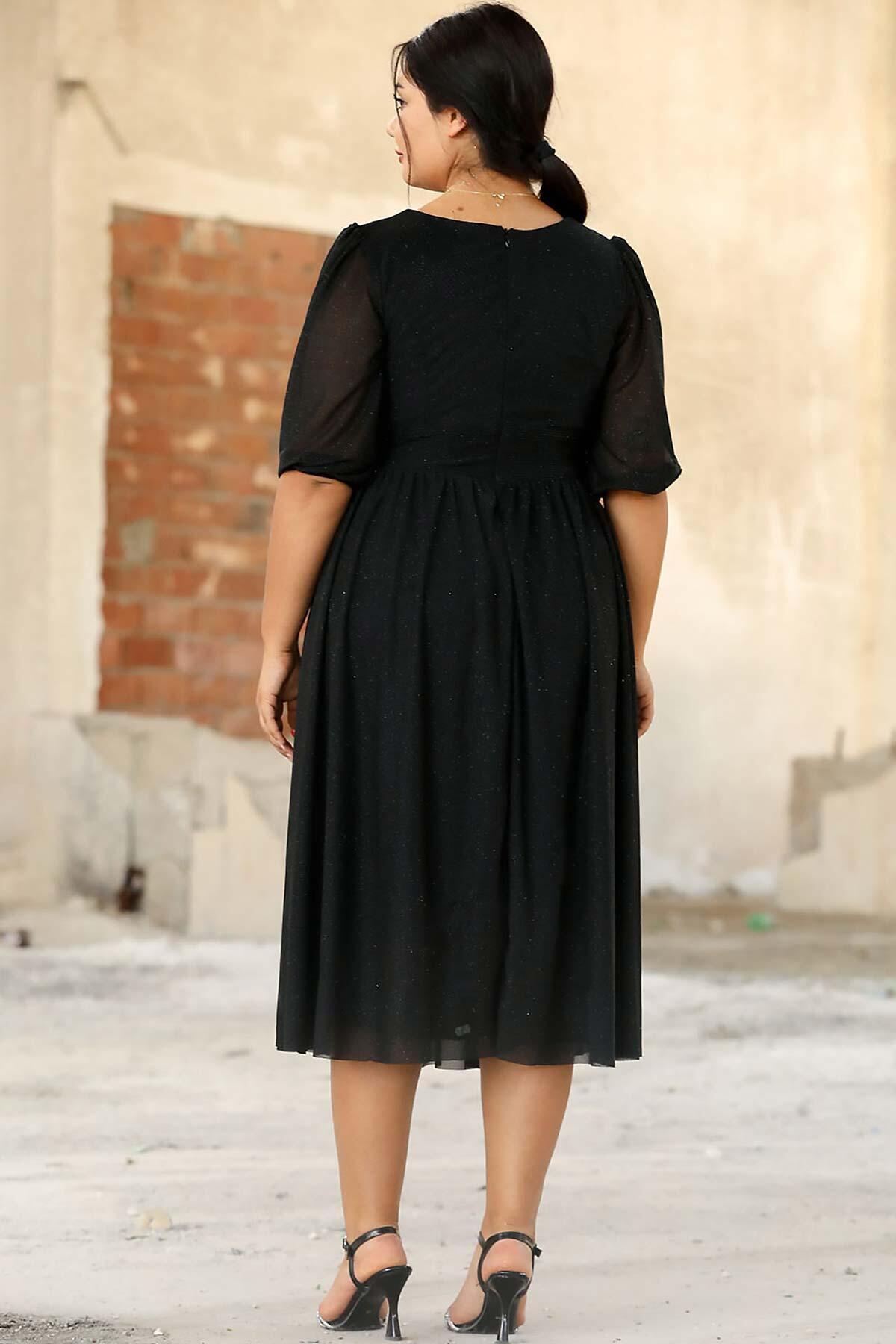 Plus - Size Pleated Waist Evening Dress — Black