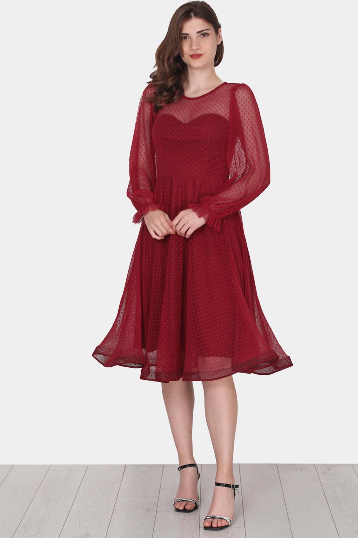 Burgundy Midi Evening Dress