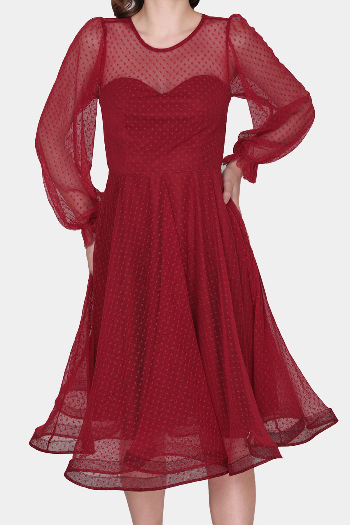 Burgundy Midi Evening Dress