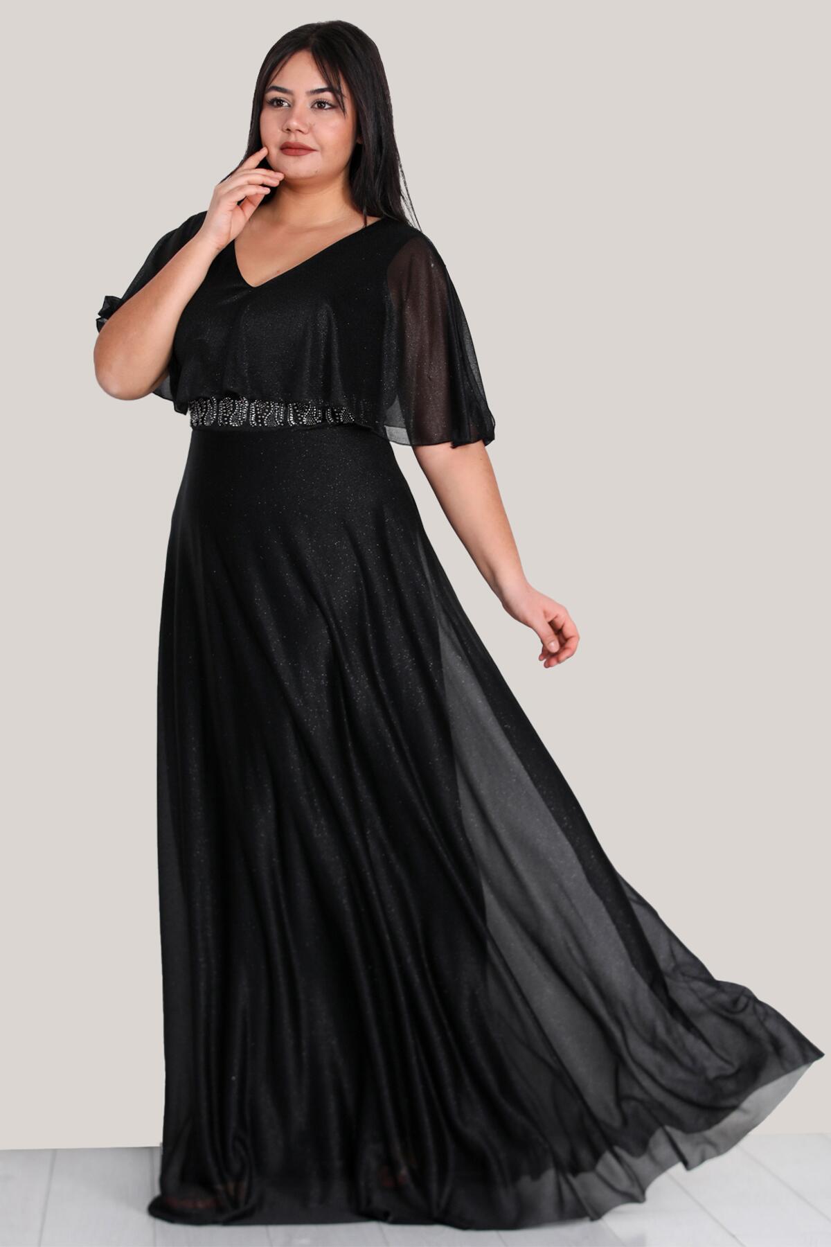 Plus - Size Sequin Long Evening Dress — Black