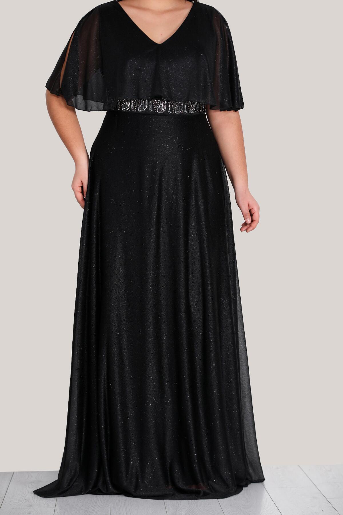 Plus - Size Sequin Long Evening Dress — Black
