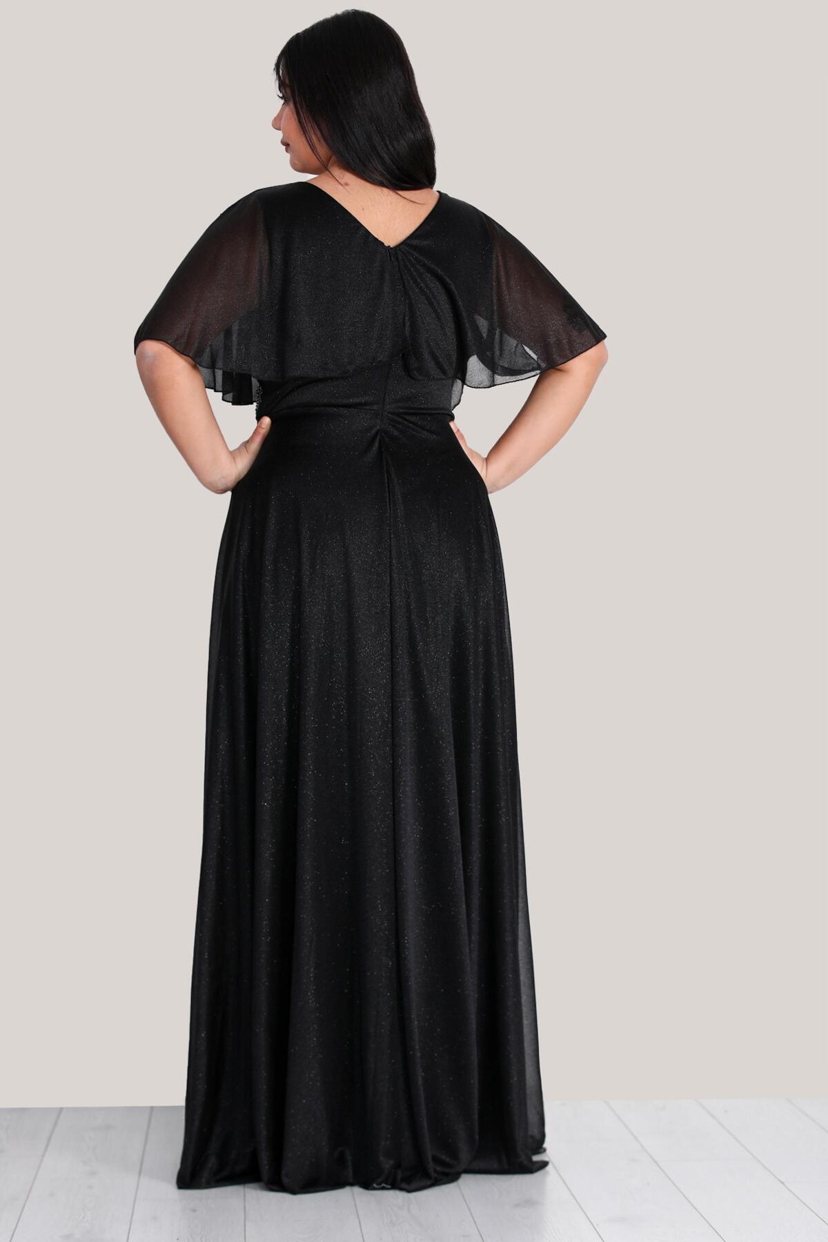 Plus - Size Sequin Long Evening Dress — Black