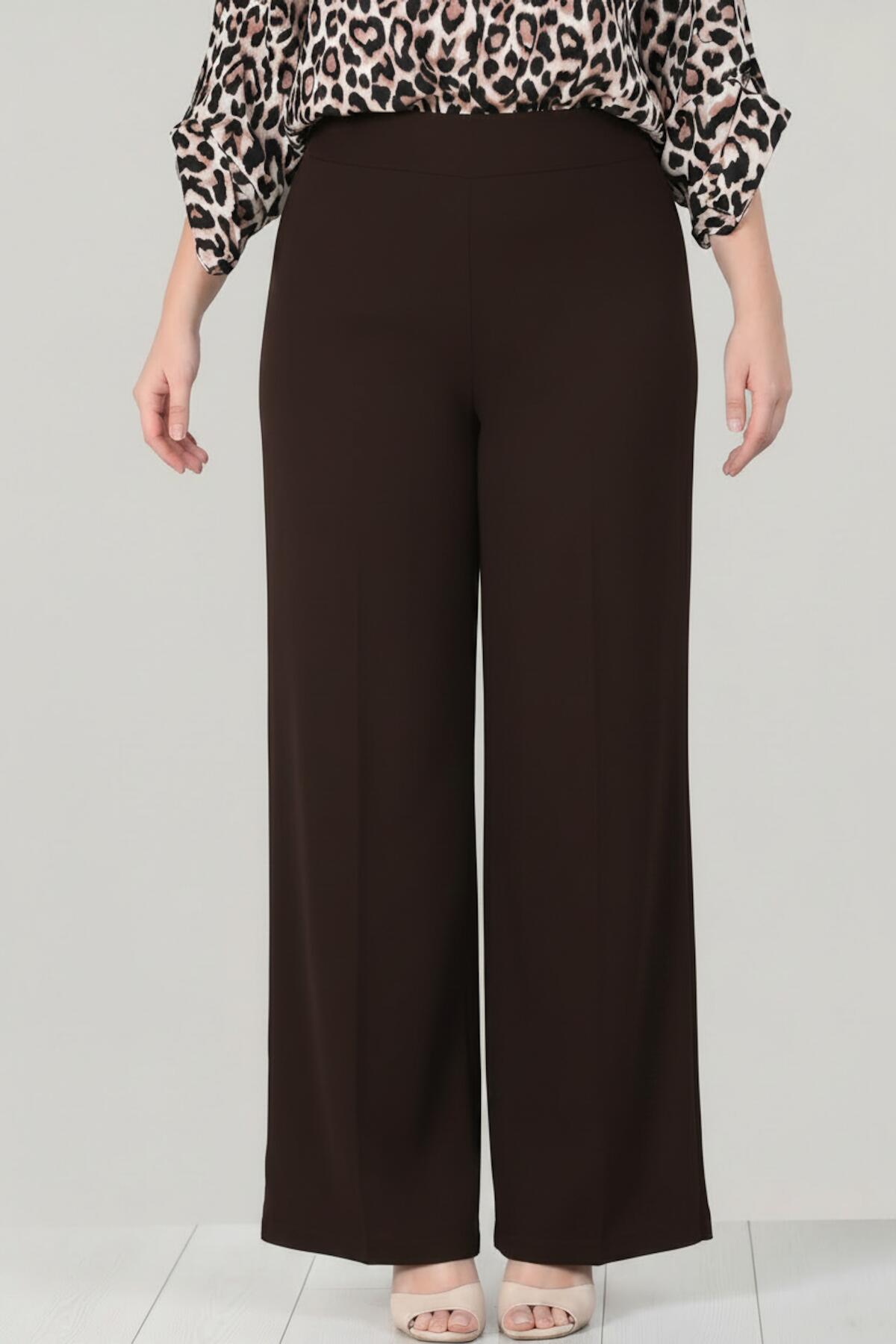 Plus‑Size Palazzo Trousers — Brown