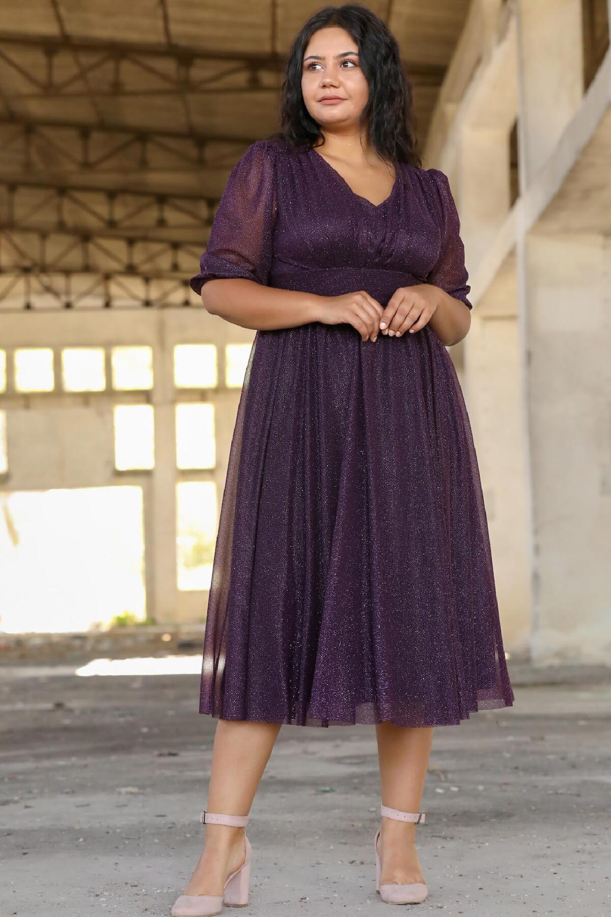 Plus - Size Pleated Waist Evening Dress — Dark Purple