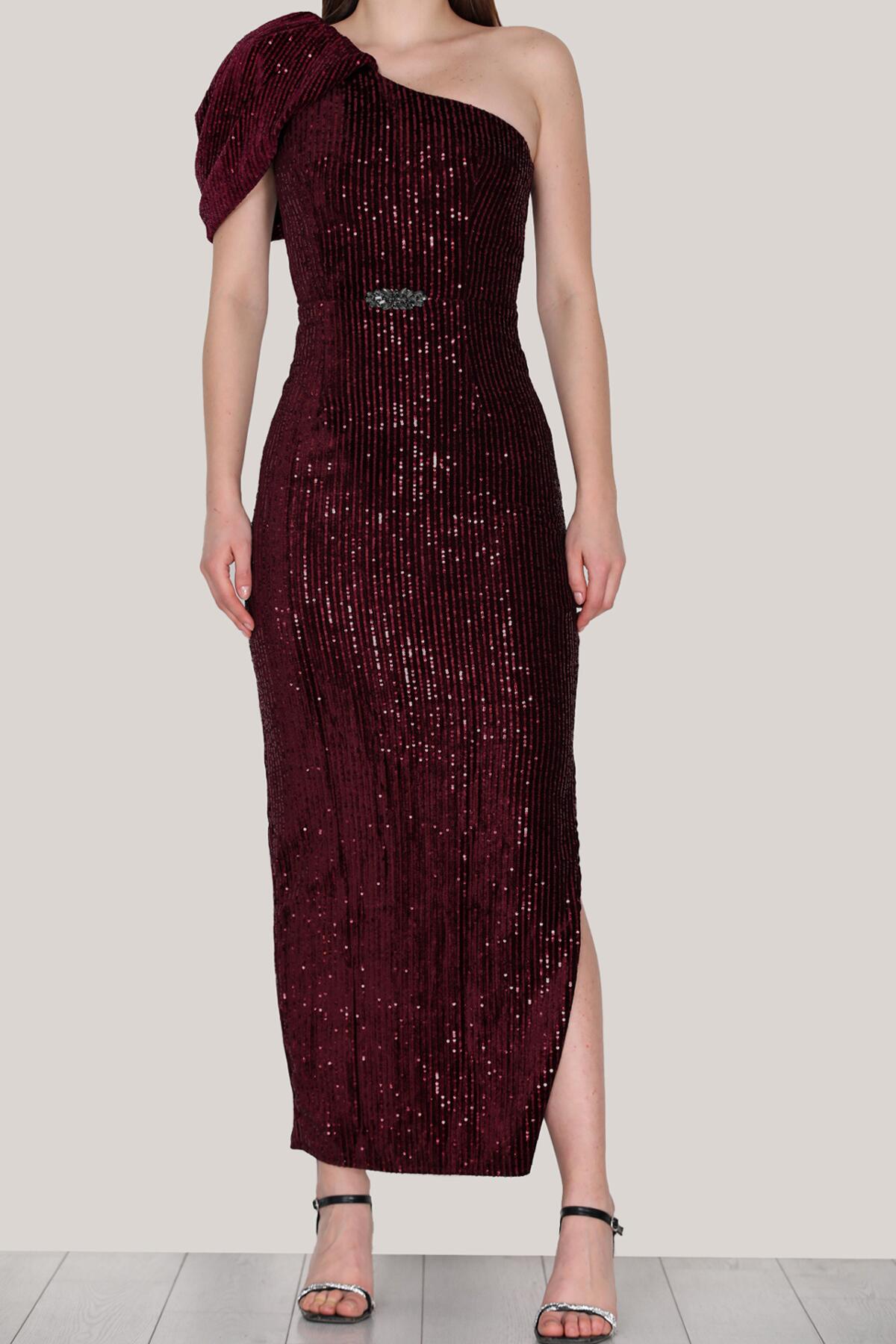 Burgundy Sequin Evening Dress