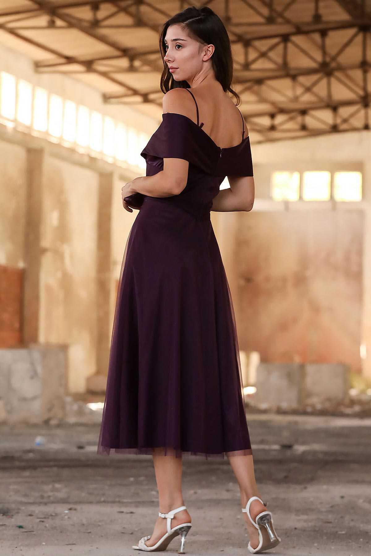 Purple Midi Evening Dress