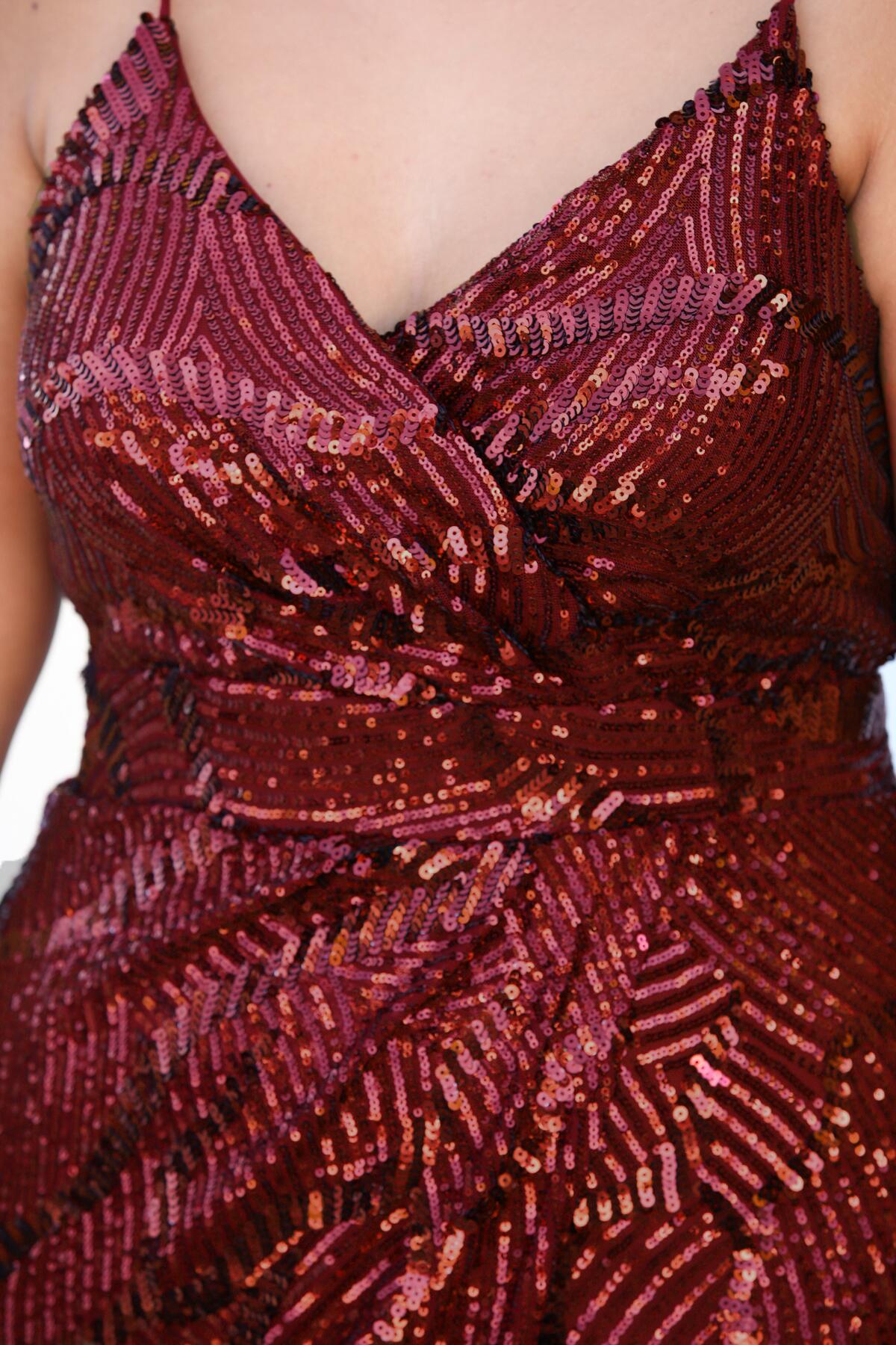 Burgundy Sequin Plus - Size Midi Evening Dress
