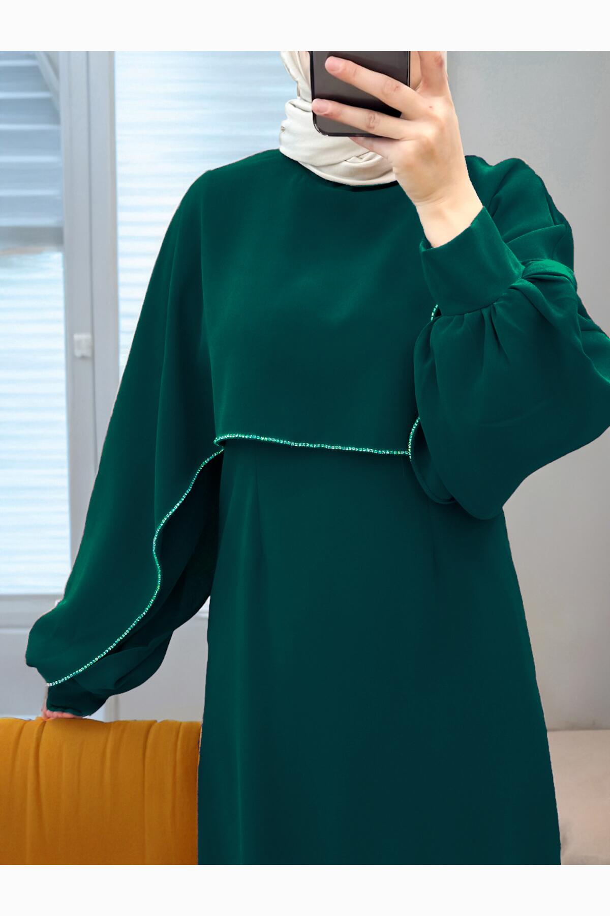 Long Crepe Dress — Emerald