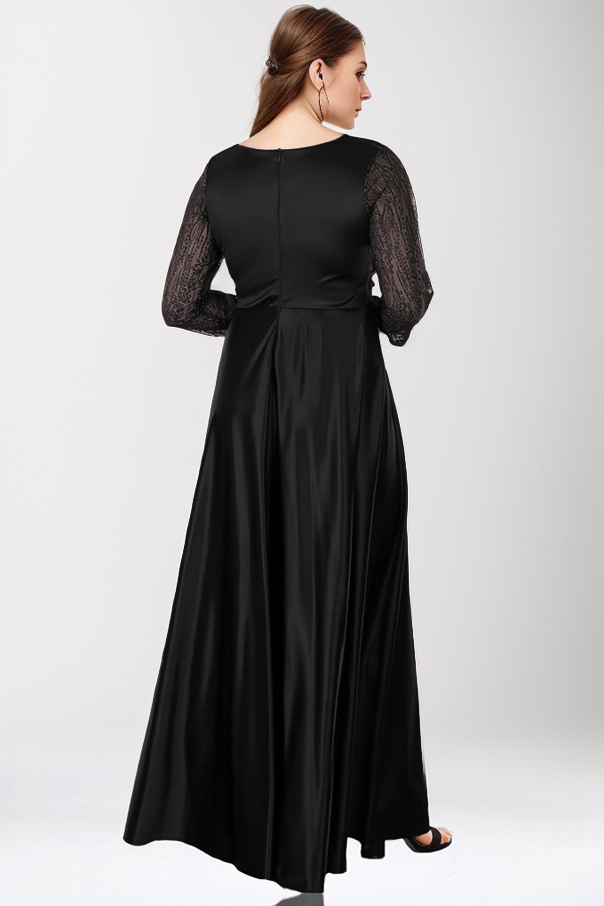 Plus - Size Satin Evening Gown — Black