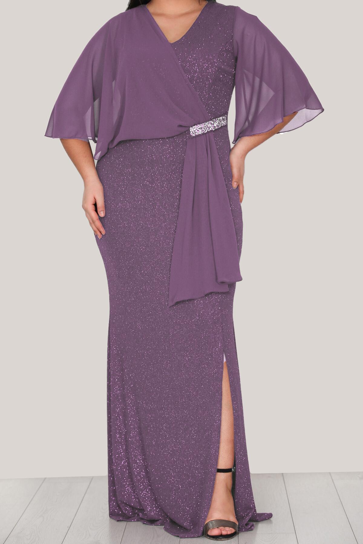 Plus - Size Shimmery Long Evening Dress — Lilac