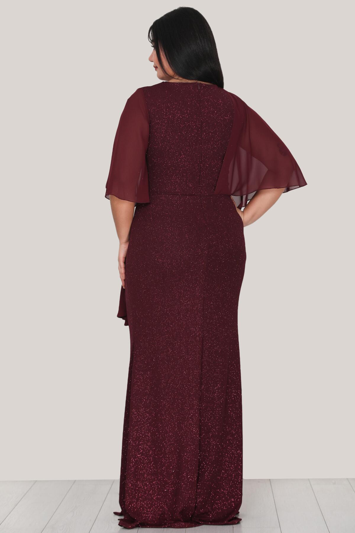 Plus - Size Shimmery Long Evening Dress — Burgundy