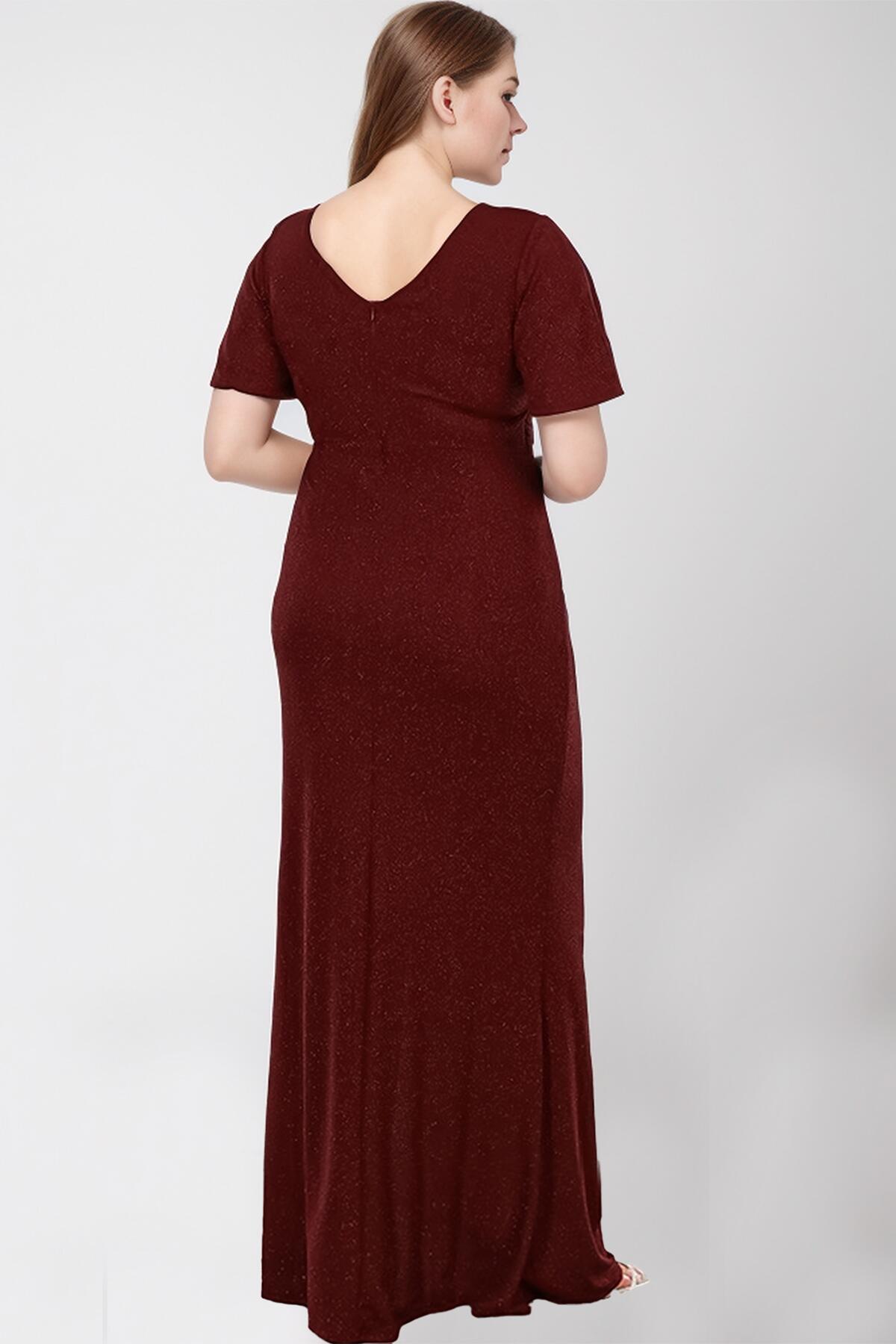 Plus - Size V - Neck Sparkle Maxi Dress — Burgundy