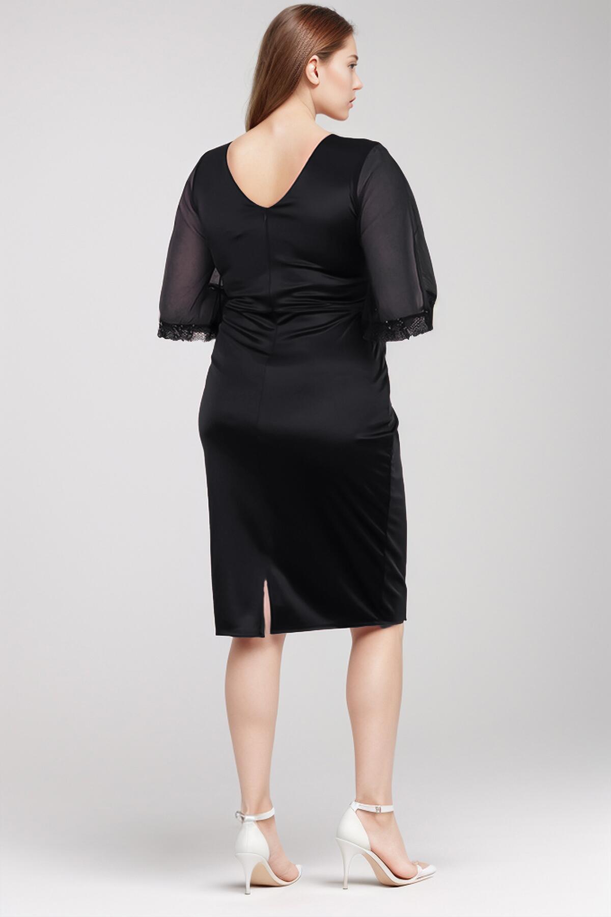 Plus - Size Short Evening Dress With Sequin And Stone Embellishment — Black