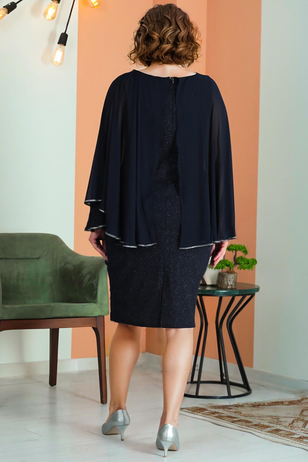 Plus - Size Short Chiffon Shimmer Dress, Navy