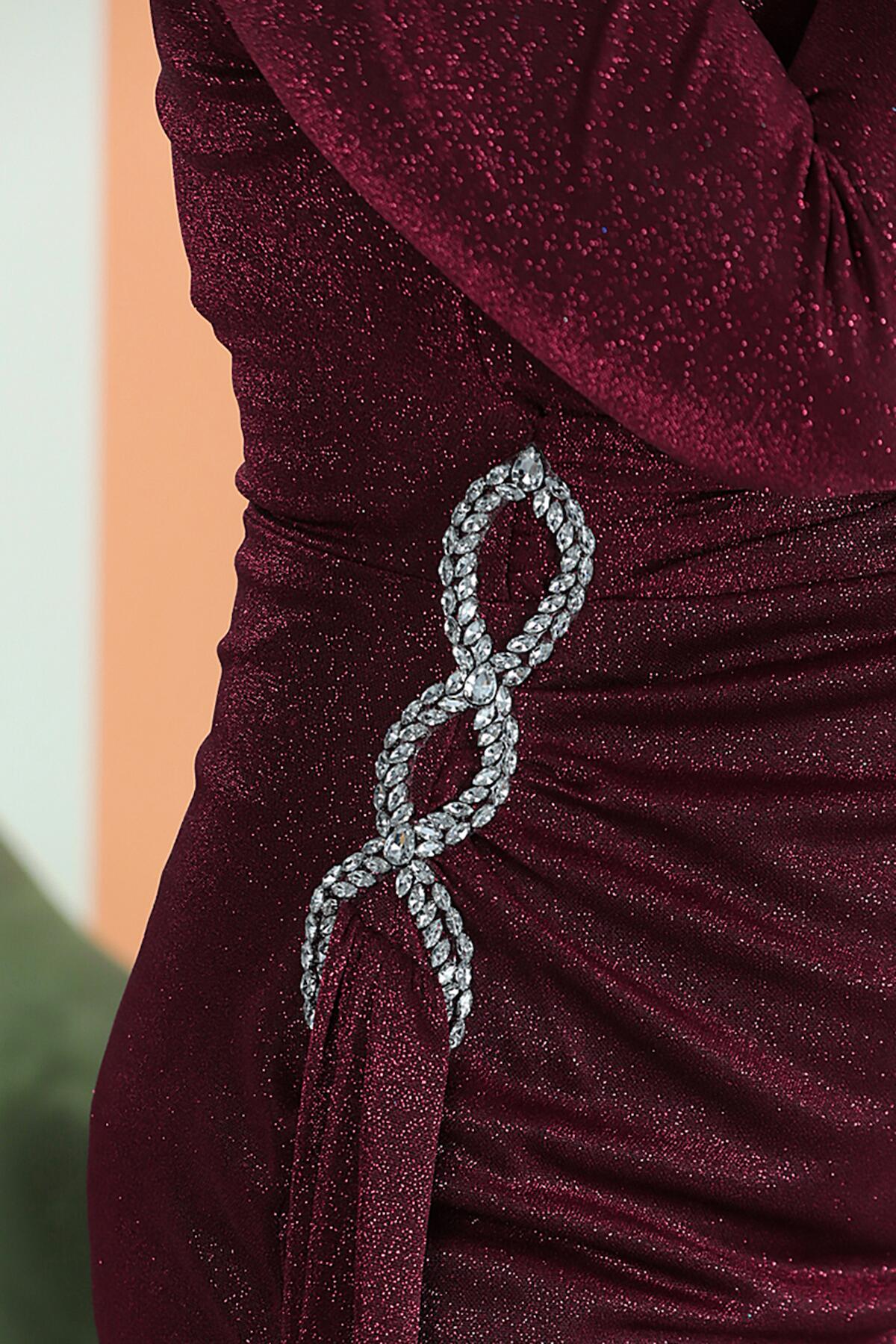 Plus - Size Sparkle Wrap Evening Dress — Burgundy