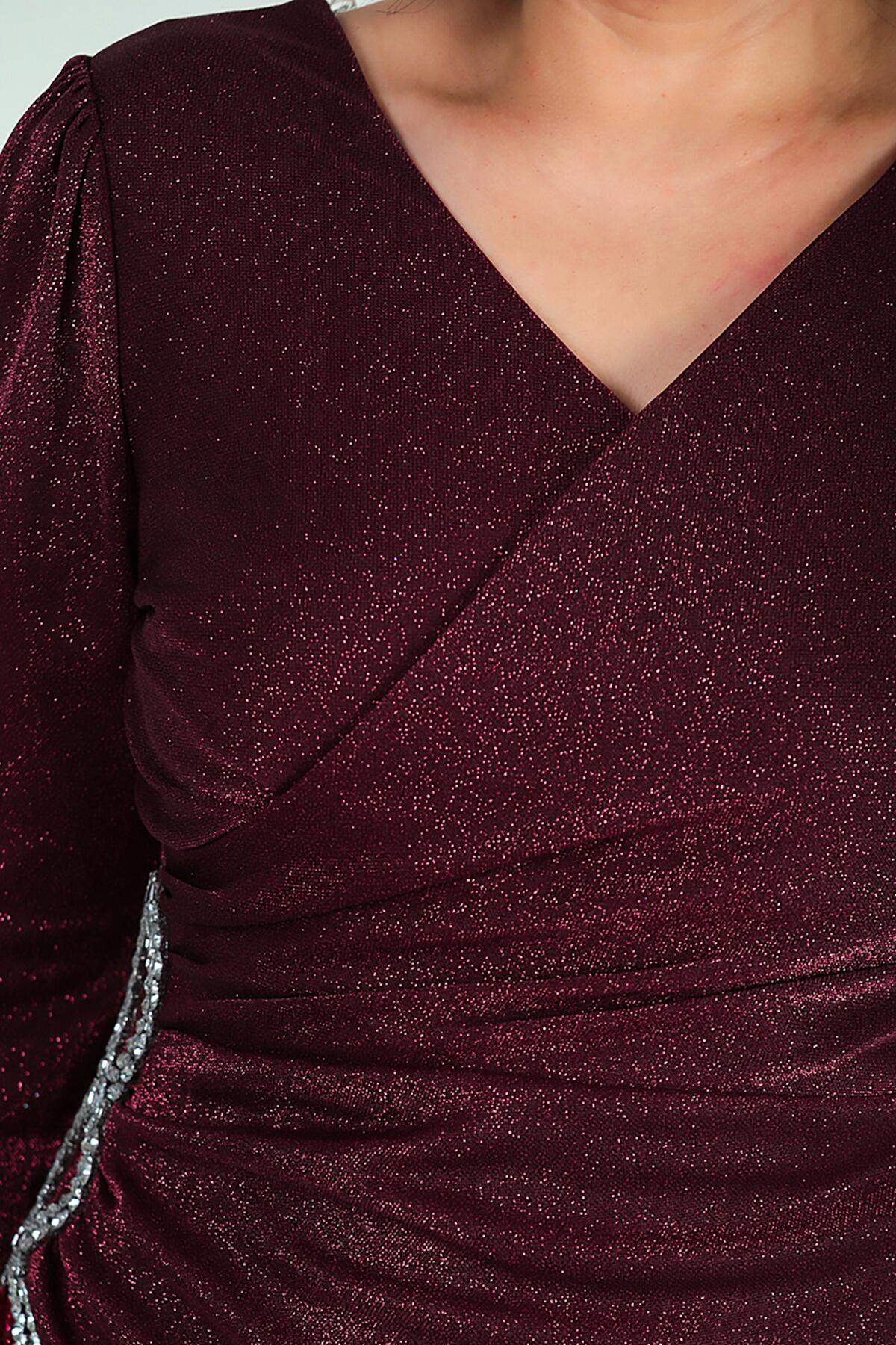Plus - Size Sparkle Wrap Evening Dress — Burgundy