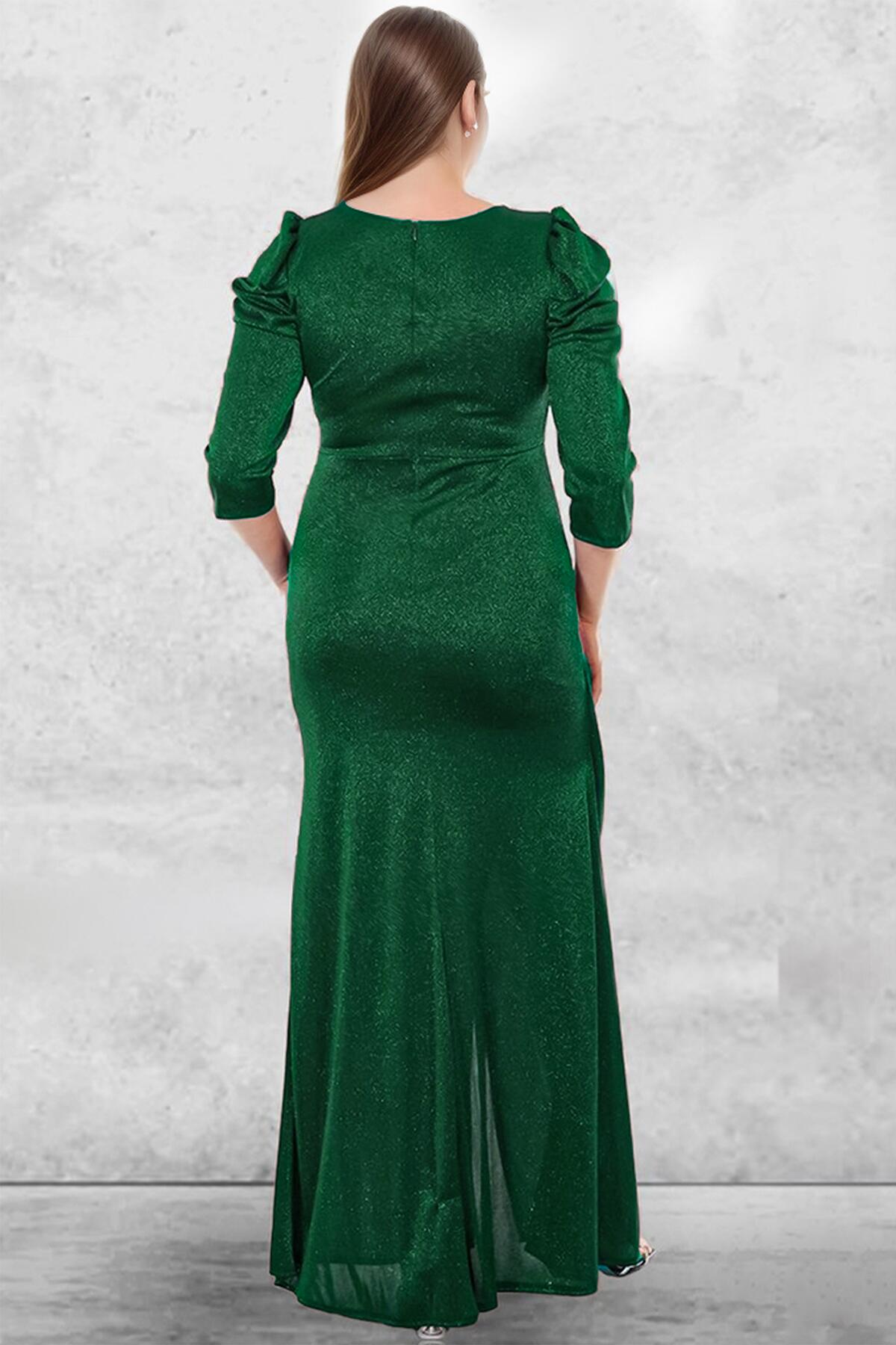 Plus - Size Long Glitter Evening Dress — Green