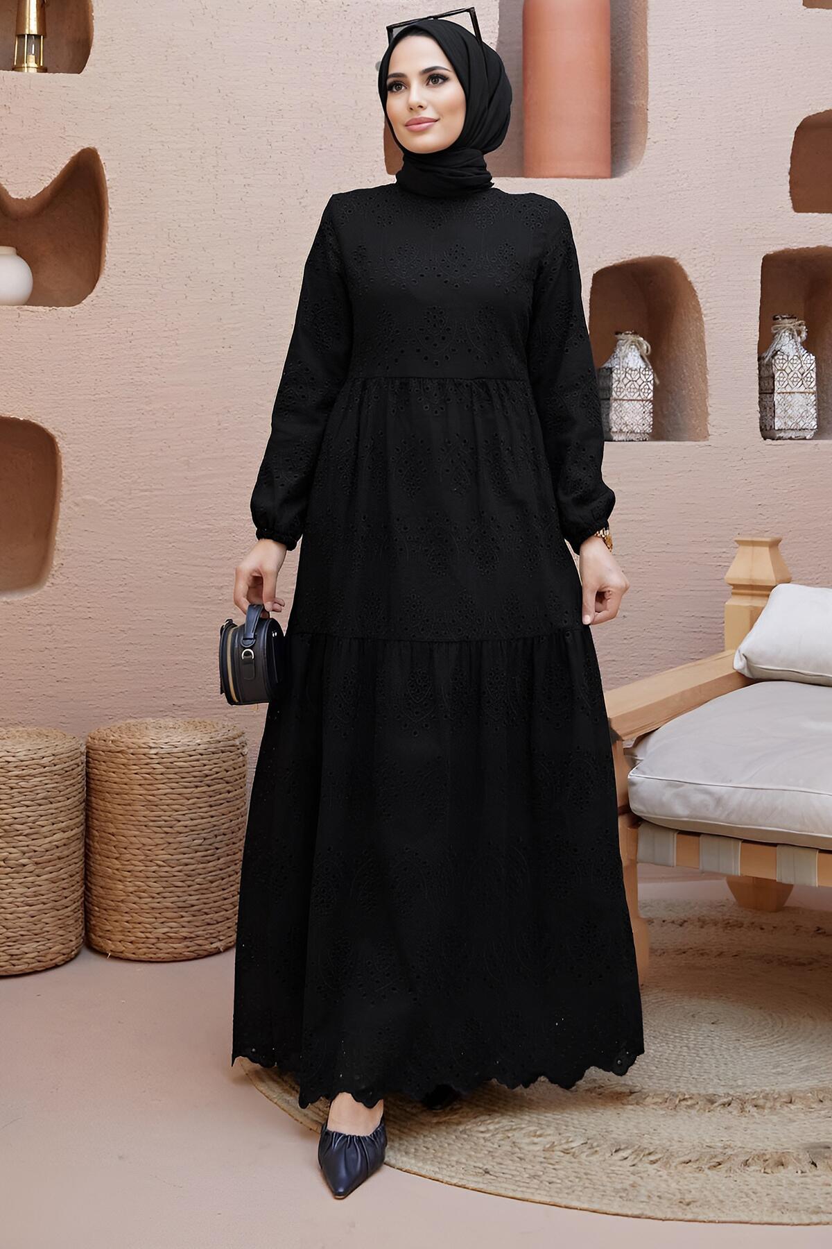 Black Guipure Lace Long Dress