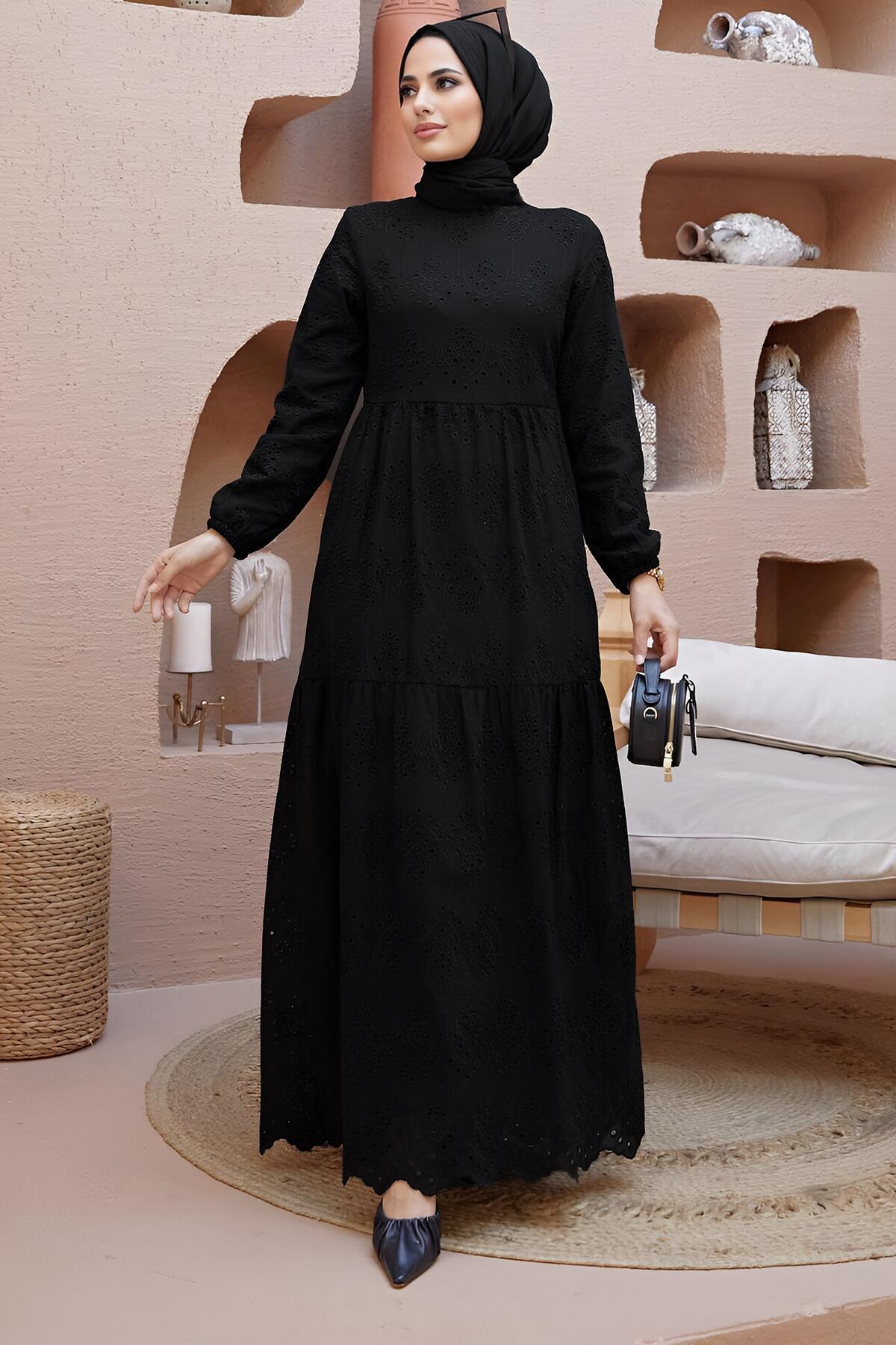 Black Guipure Lace Long Dress