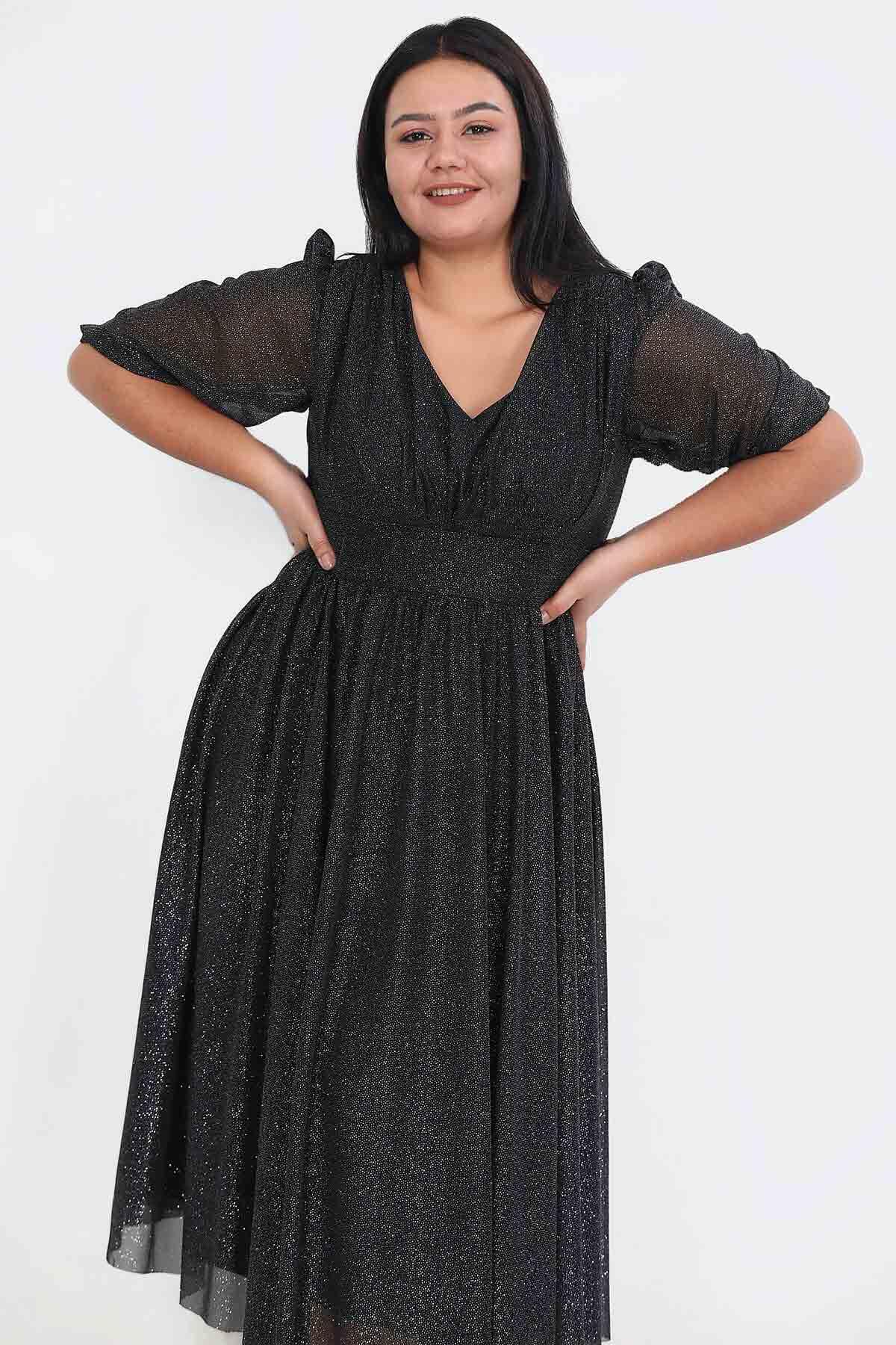 Plus - Size Pleated Waist Evening Dress, Black