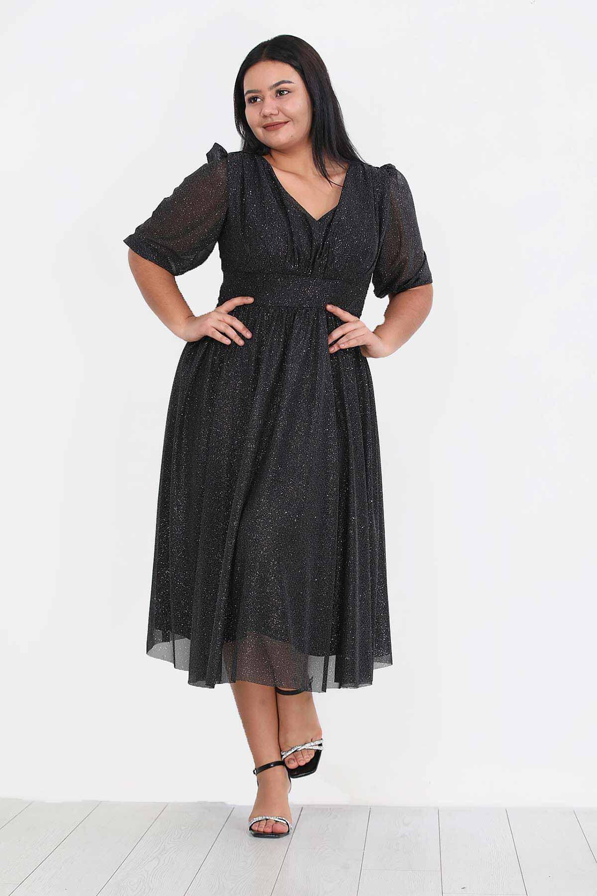 Plus - Size Pleated Waist Evening Dress, Black