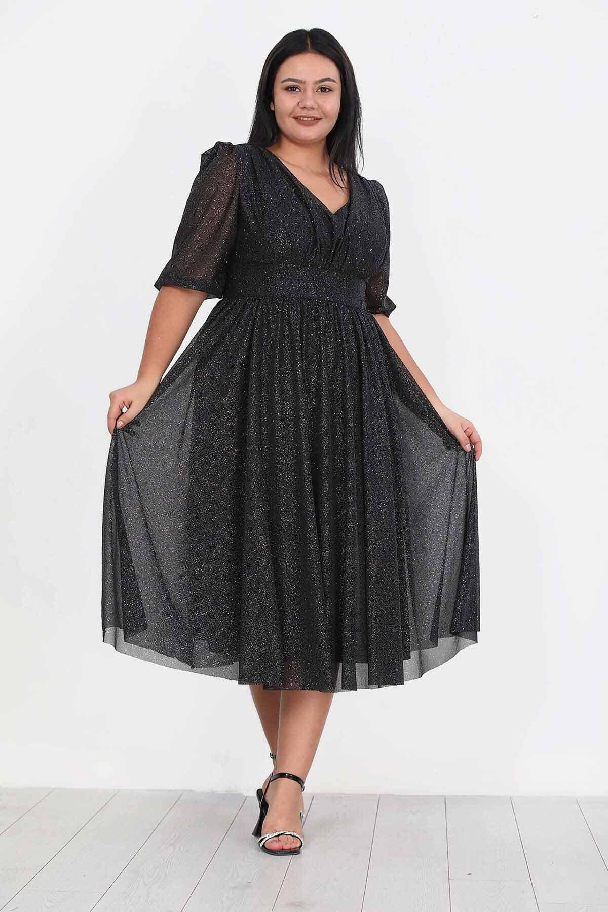 Plus - Size Pleated Waist Evening Dress, Black