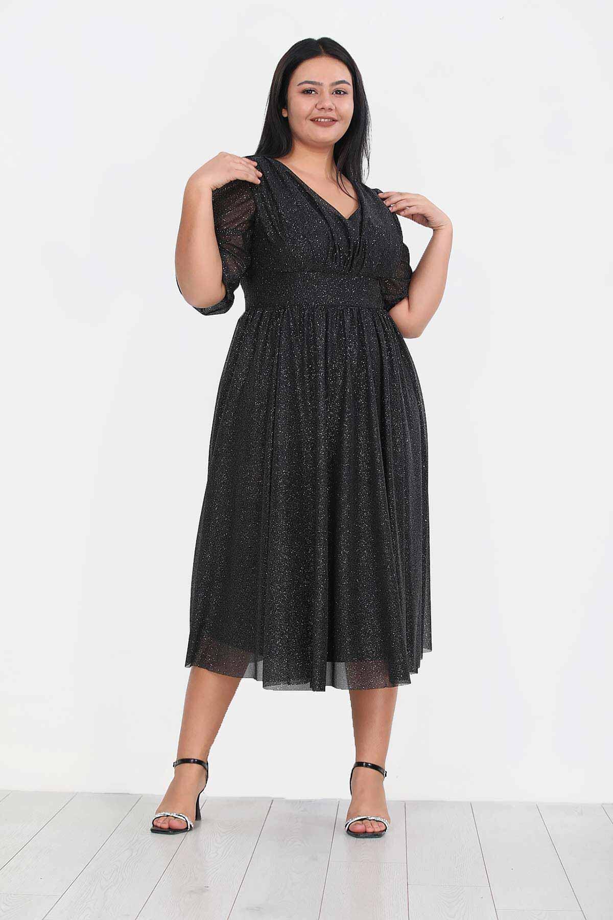 Plus - Size Pleated Waist Evening Dress, Black