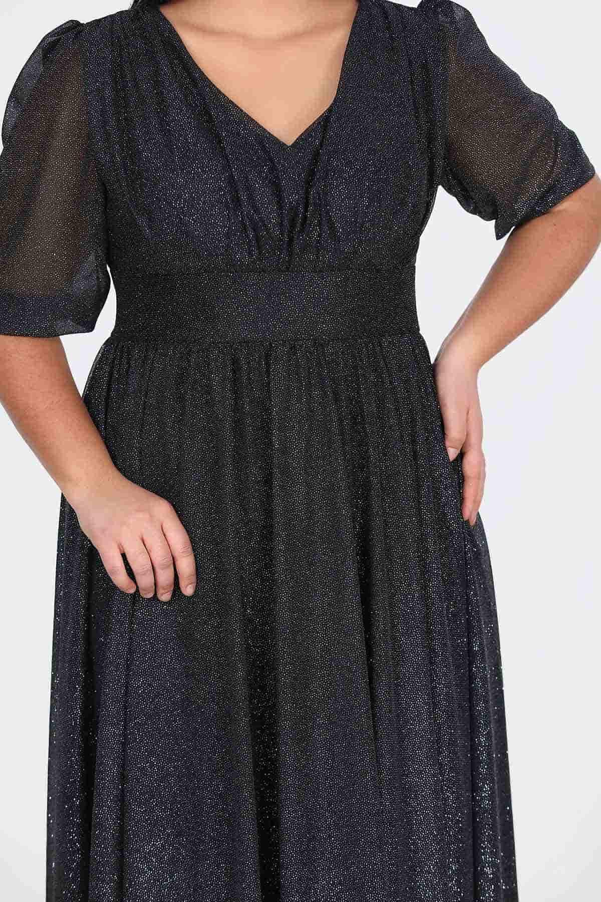 Plus - Size Pleated Waist Evening Dress, Black