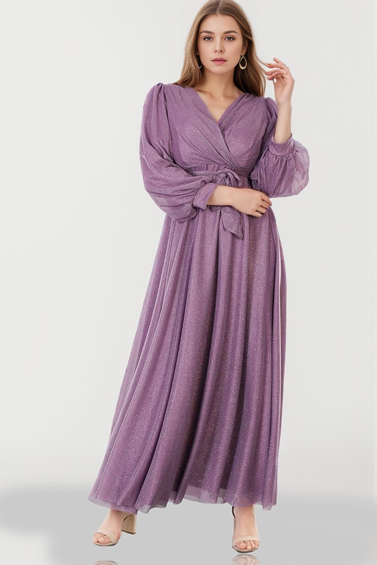 Plus - Size Long Glitter Evening Dress — Lilac