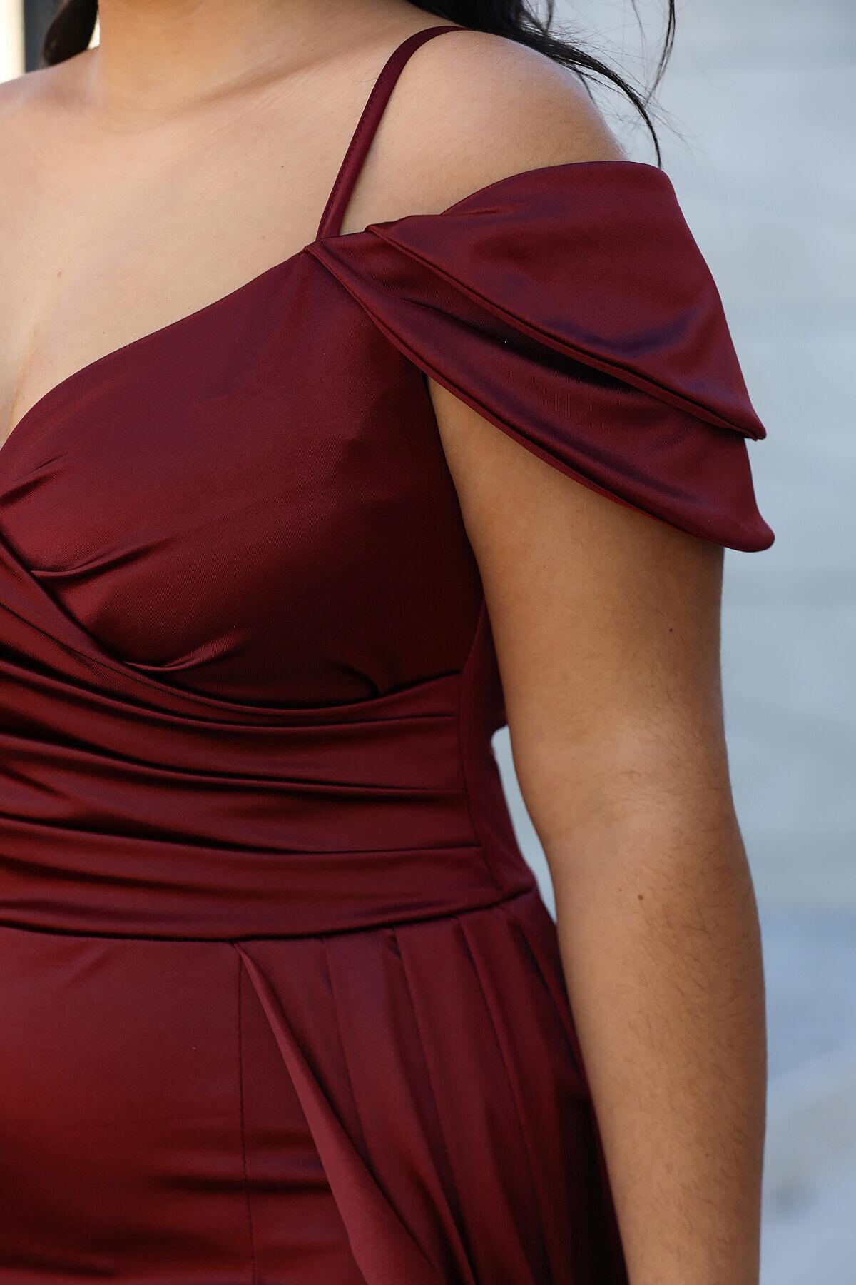 Plus - Size Strappy Satin Evening Dress — Burgundy