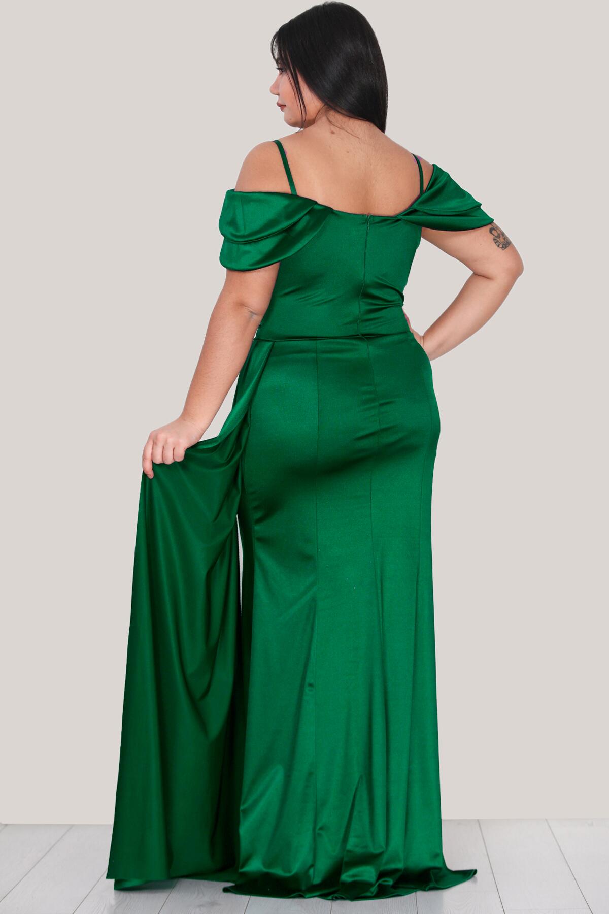 Plus - Size Strappy Satin Evening Dress — Green