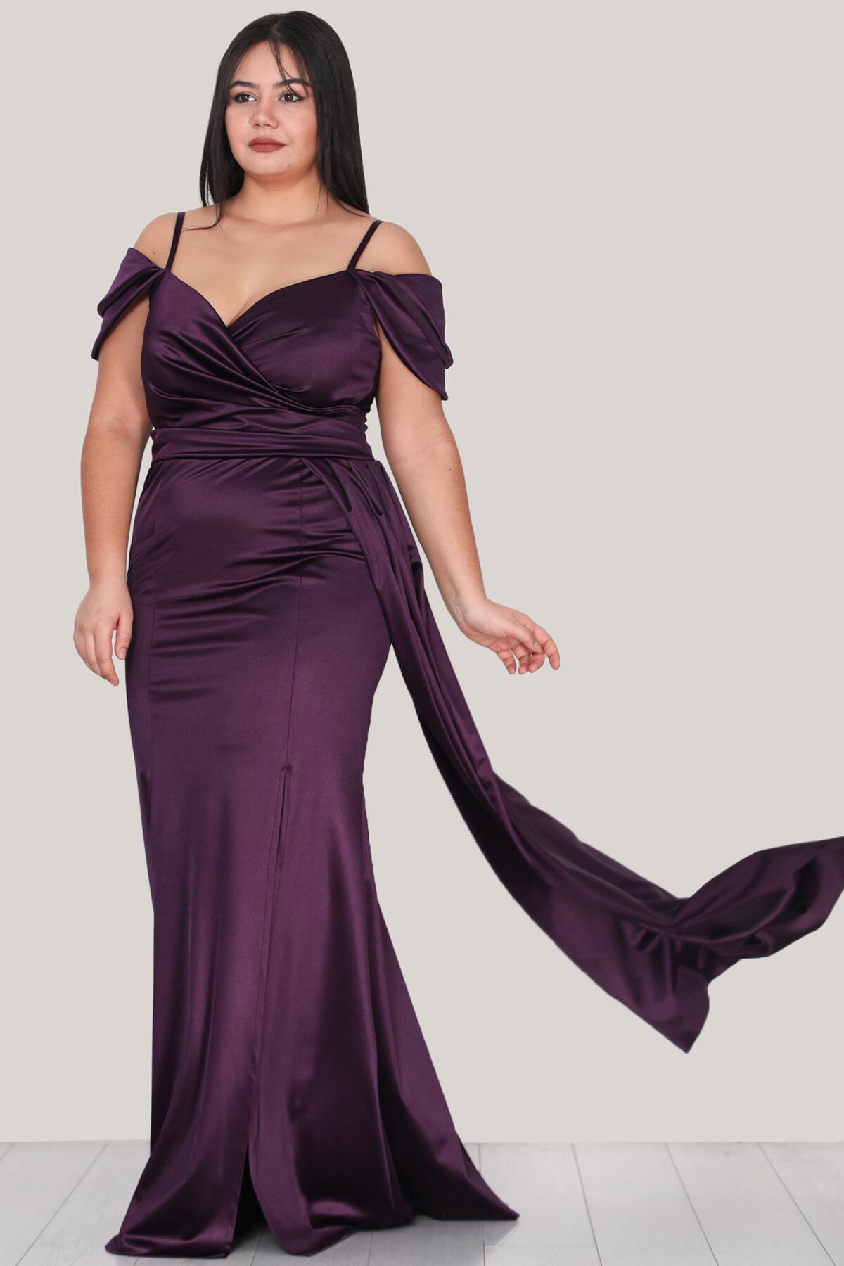 Plus - Size Strappy Satin Evening Dress — Dark Purple