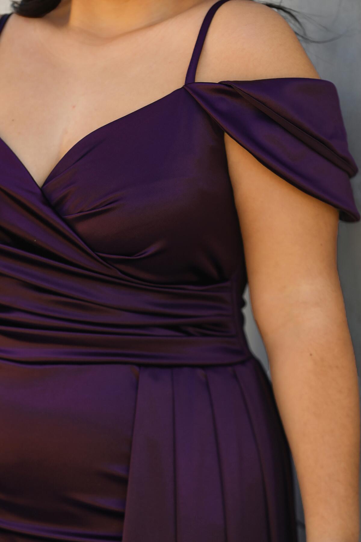 Plus - Size Strappy Satin Evening Dress — Dark Purple