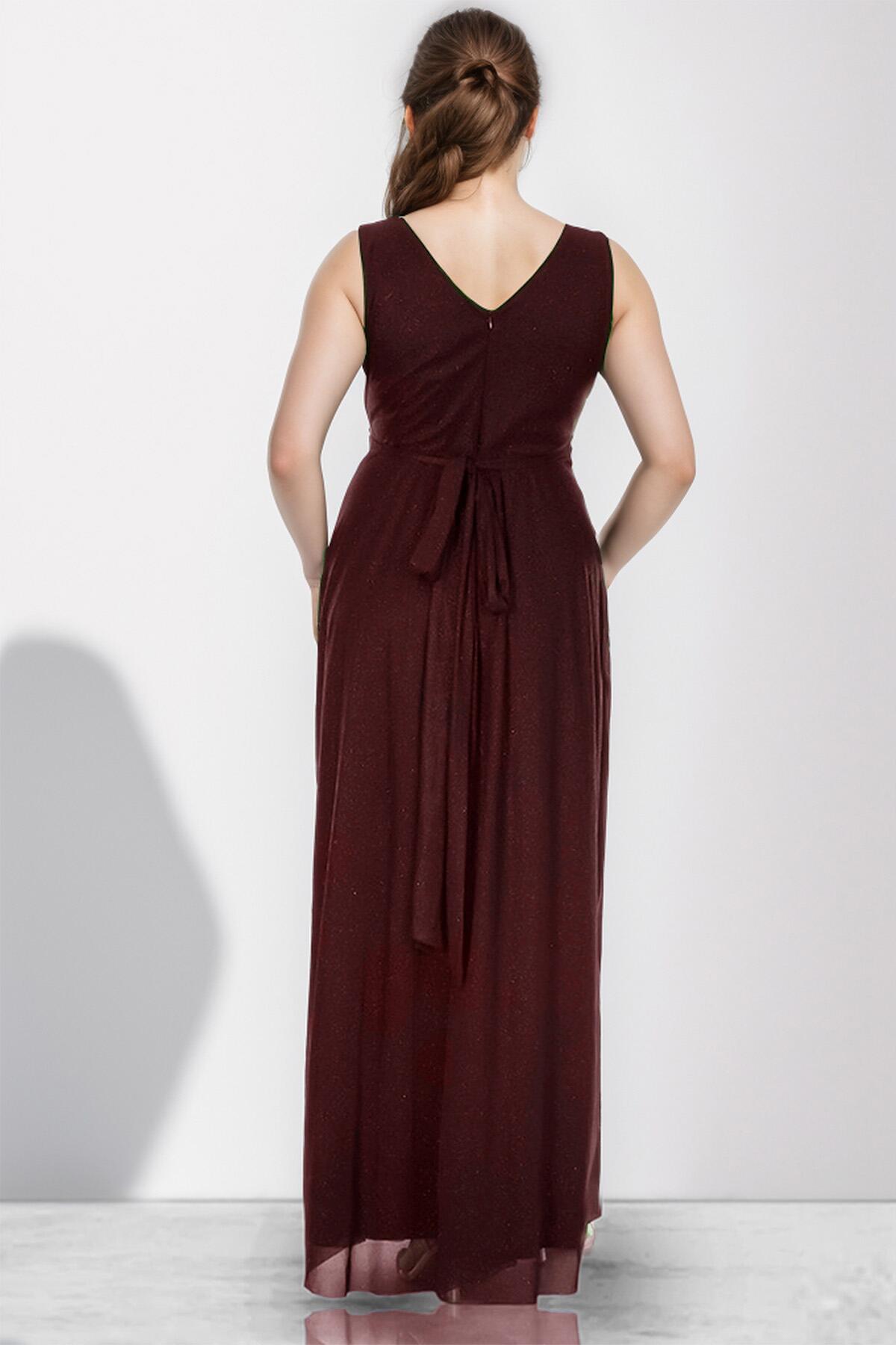 Burgundy Glitter Long Evening Dress – Plus Size