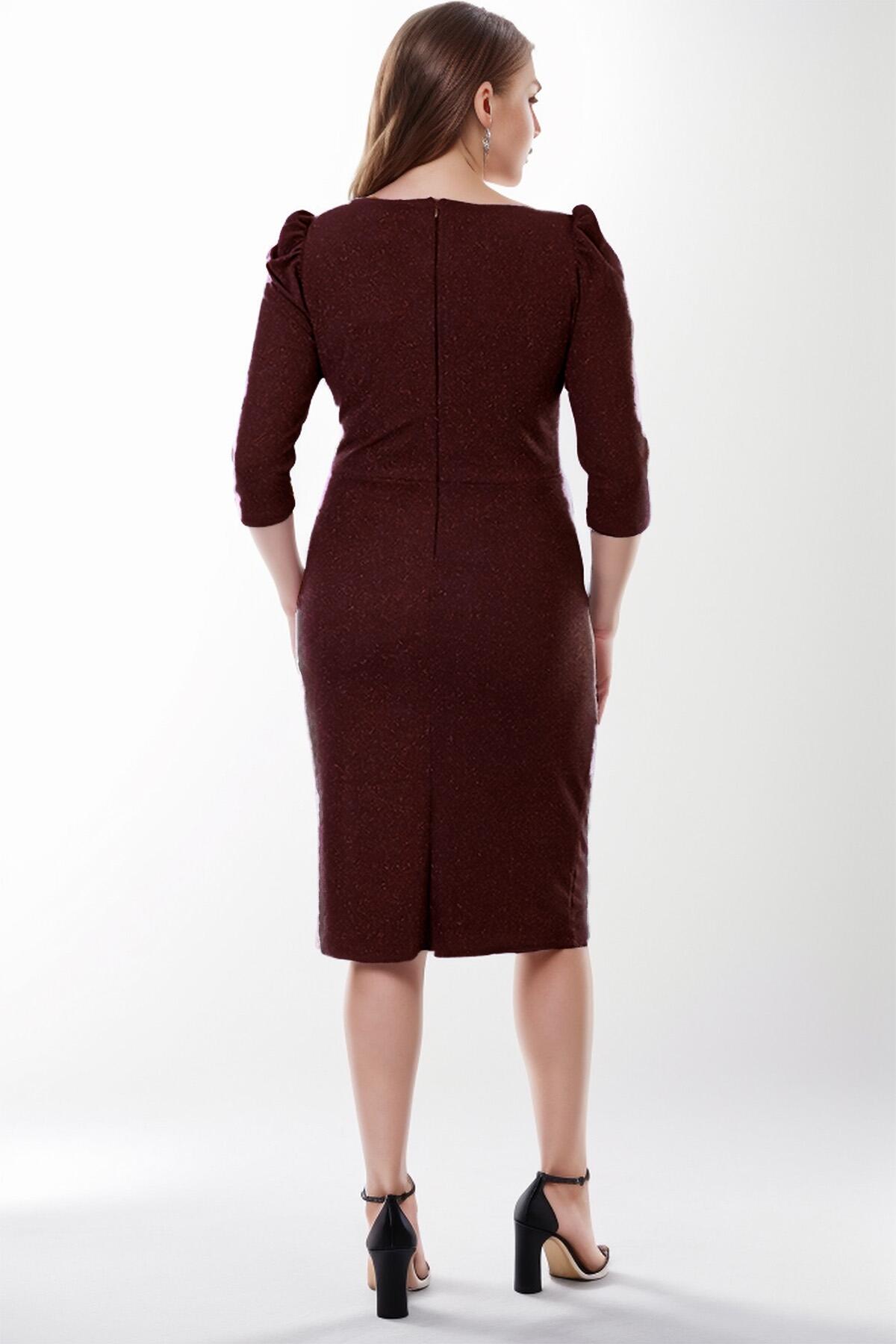Plus - Size Midi Glitter Evening Dress, Burgundy