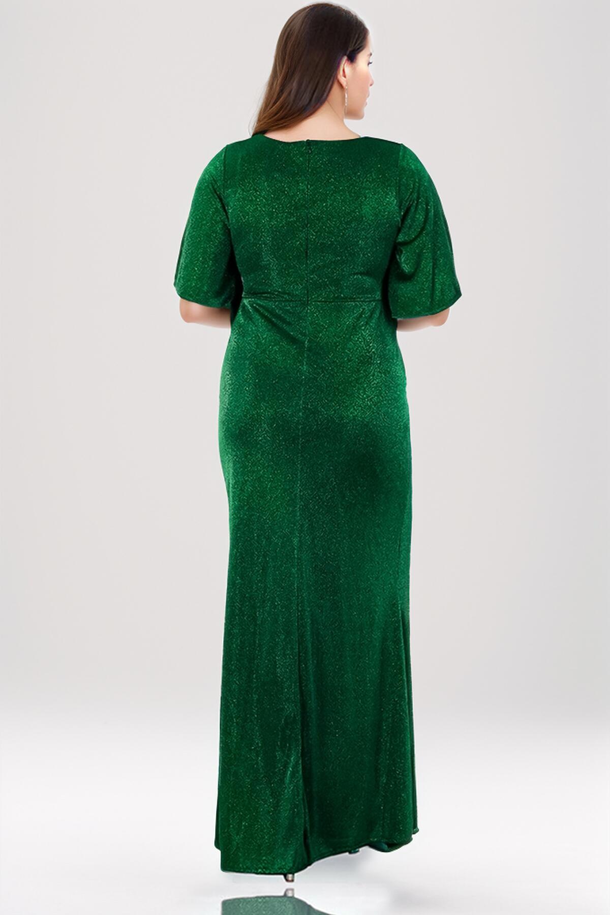 Plus - Size Glitter Evening Dress, Green