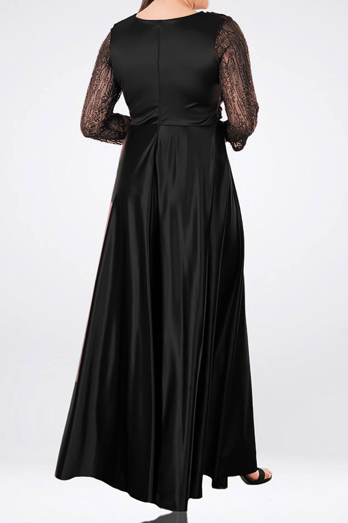 Plus - Size Satin Long Evening Dress — Black