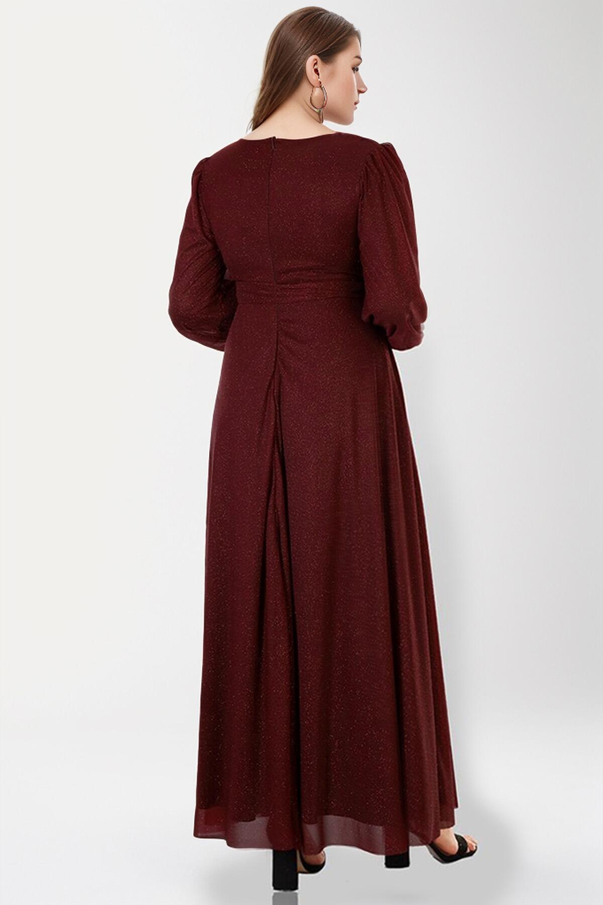 Plus - Size Long Shimmer Evening Dress – Burgundy