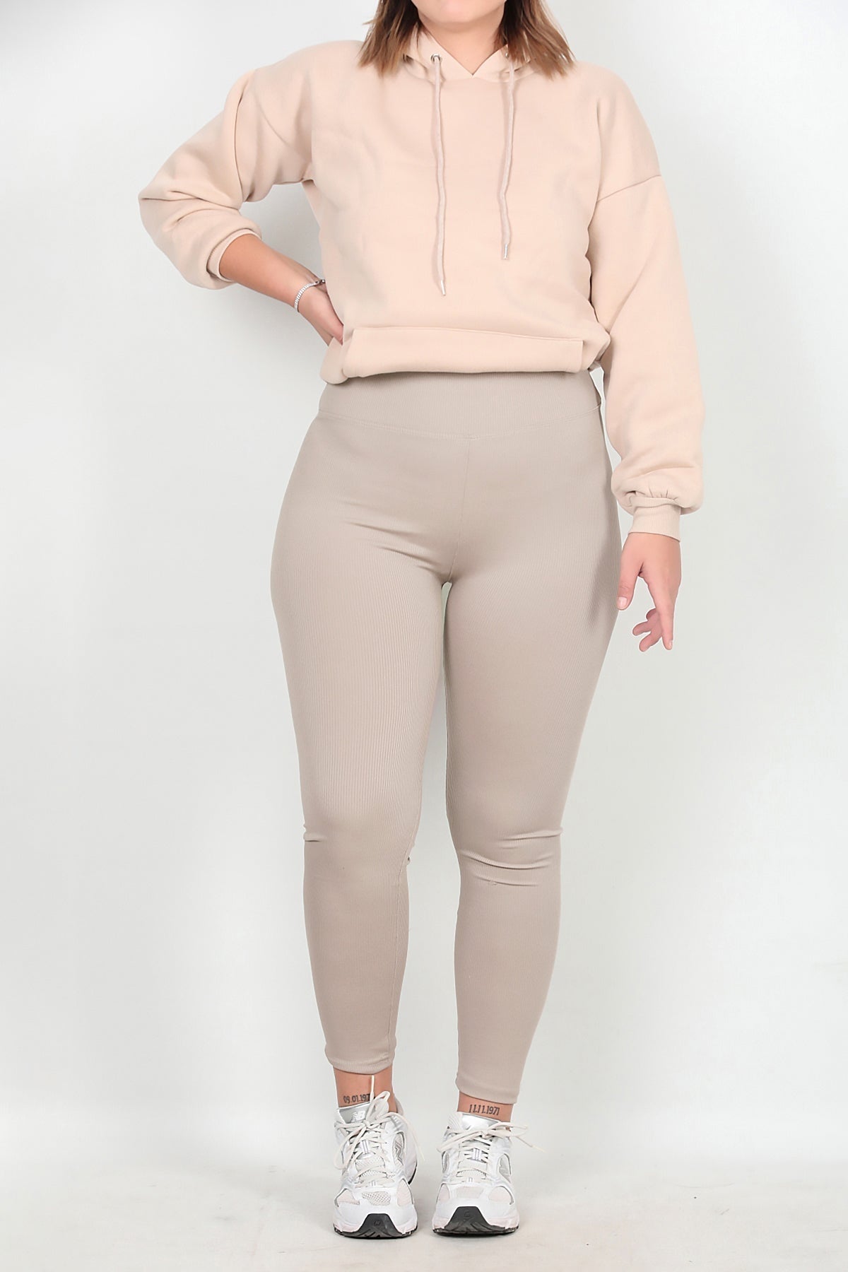 Plus - Size Ribbed Leggings — Stone