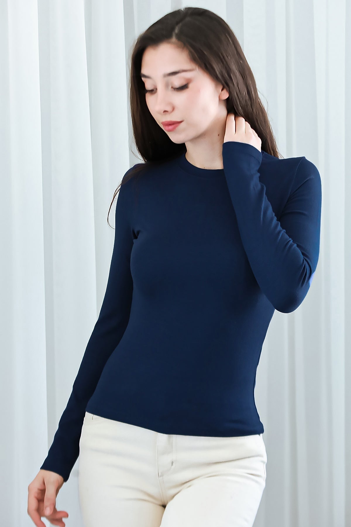 Navy Crew - Neck Blouse