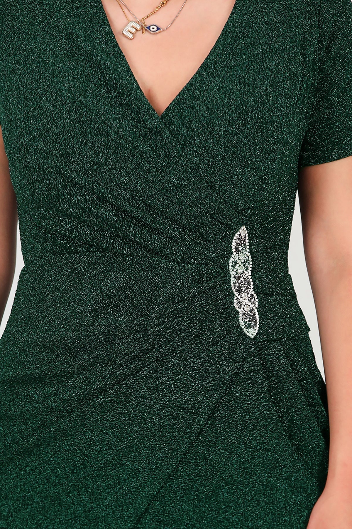 Plus - Size Long Sparkle Evening Dress With Beaded Waist — Emerald