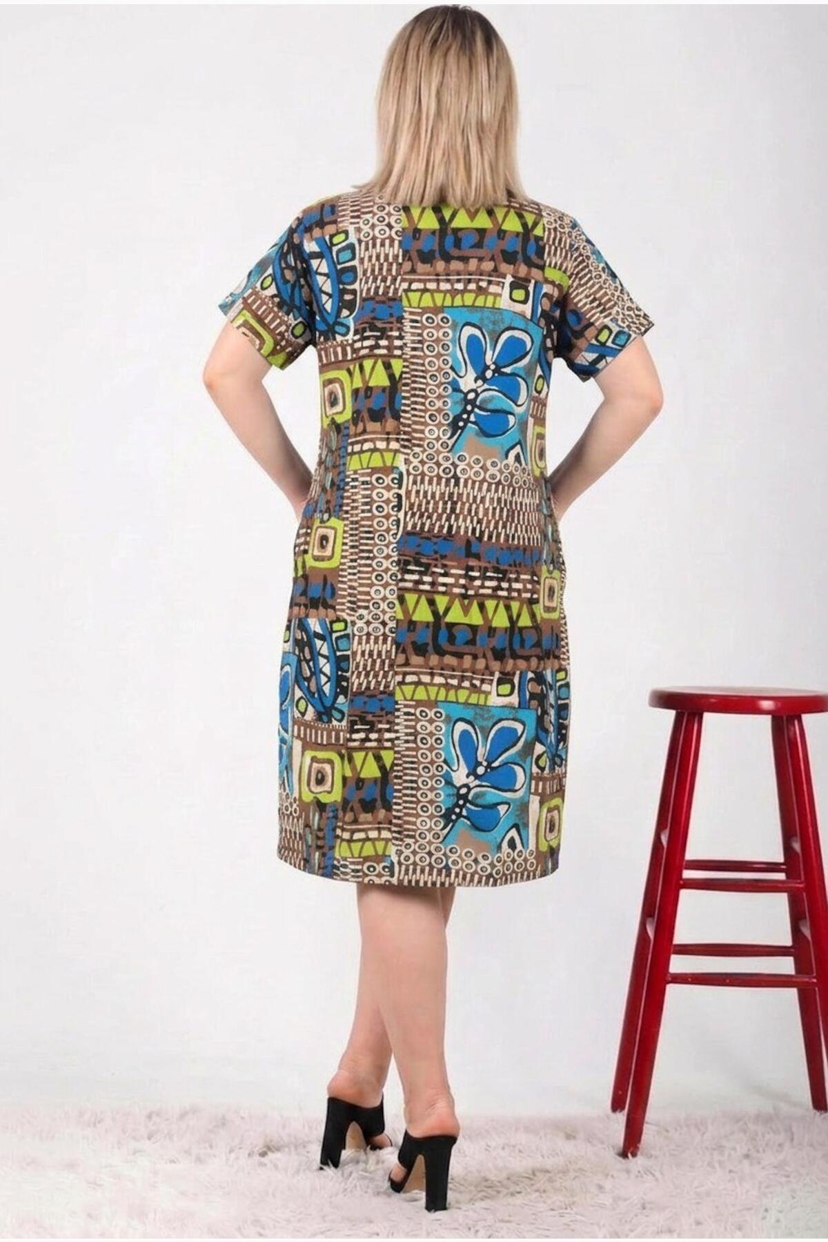 Plus - Size Patterned Dress — Multicolor