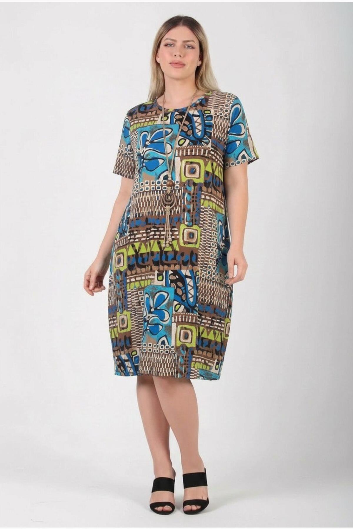 Plus - Size Patterned Dress — Multicolor
