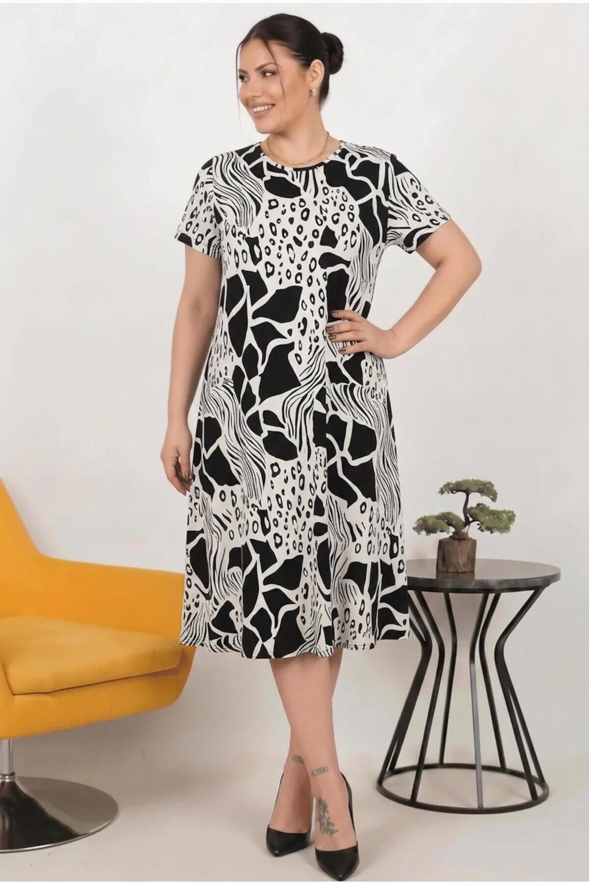 Plus - Size Patterned Dress — Multicolor