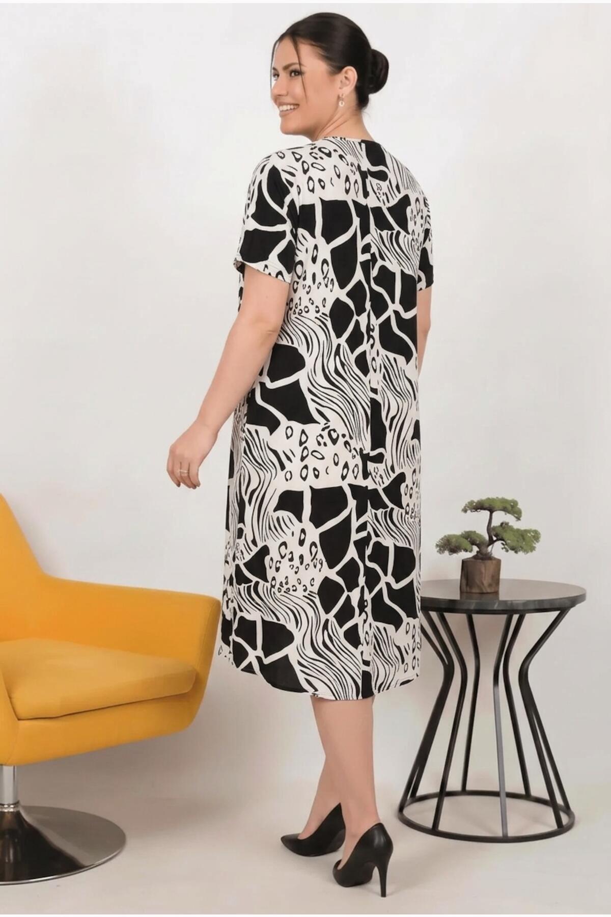 Plus - Size Patterned Dress — Multicolor