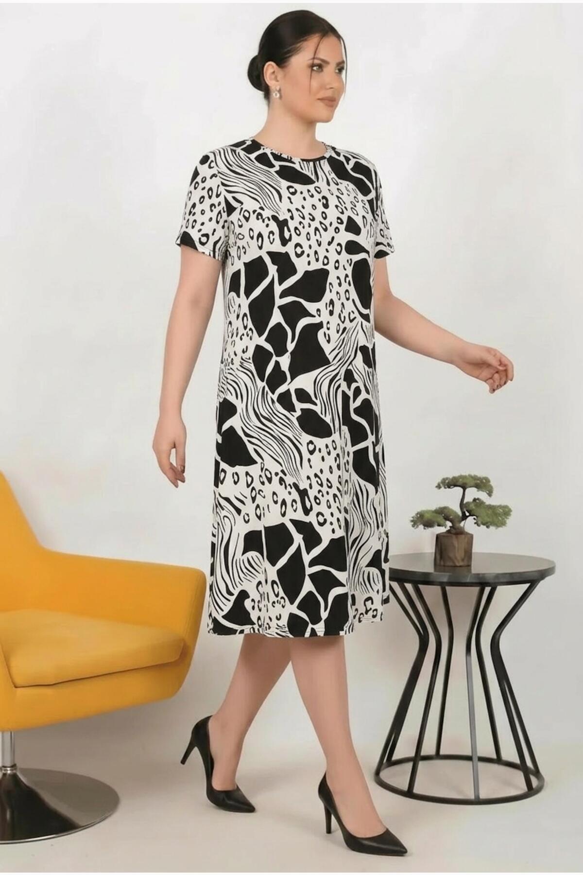 Plus - Size Patterned Dress — Multicolor